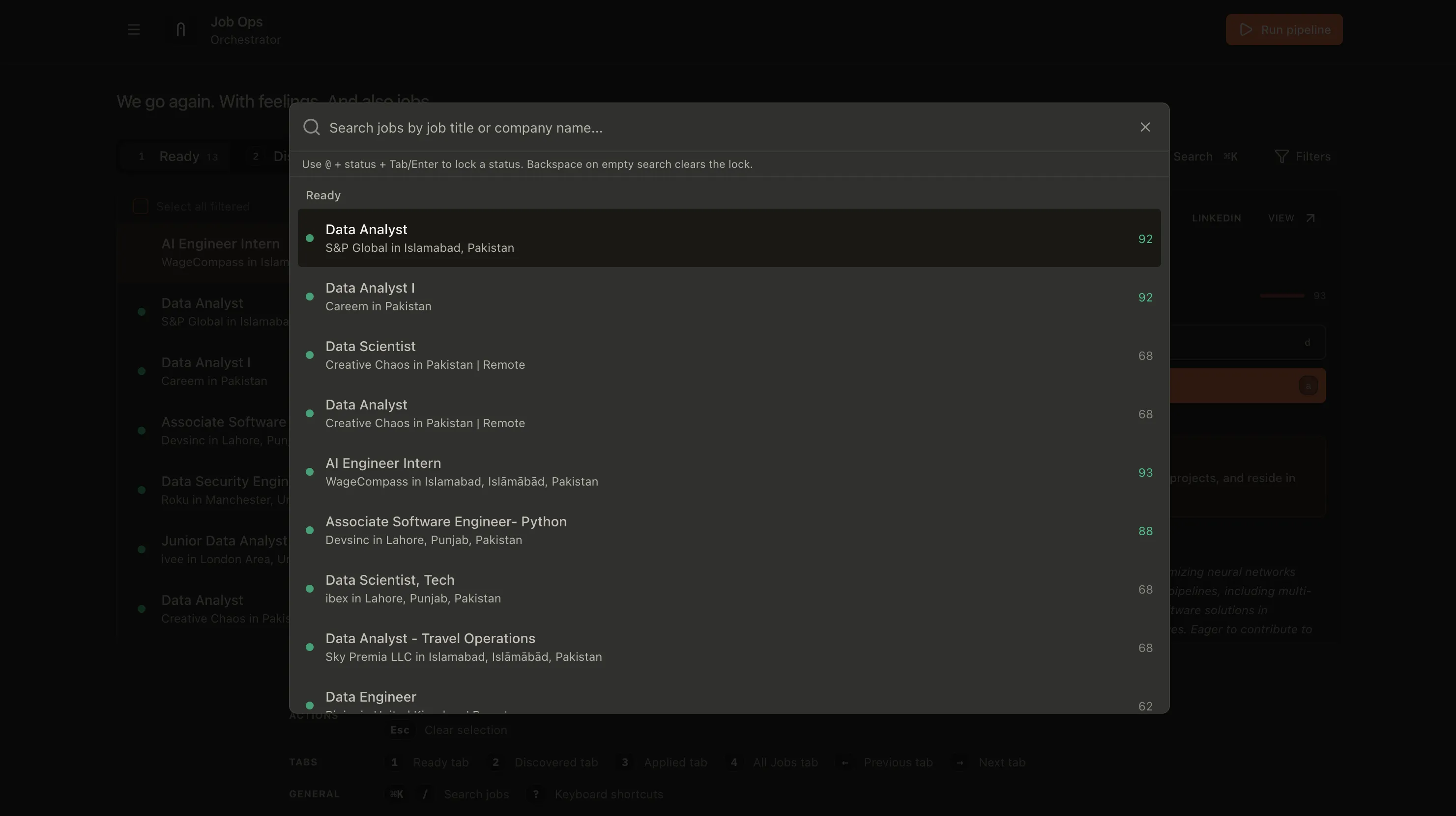 JobOps tailoring workflow and search command interface